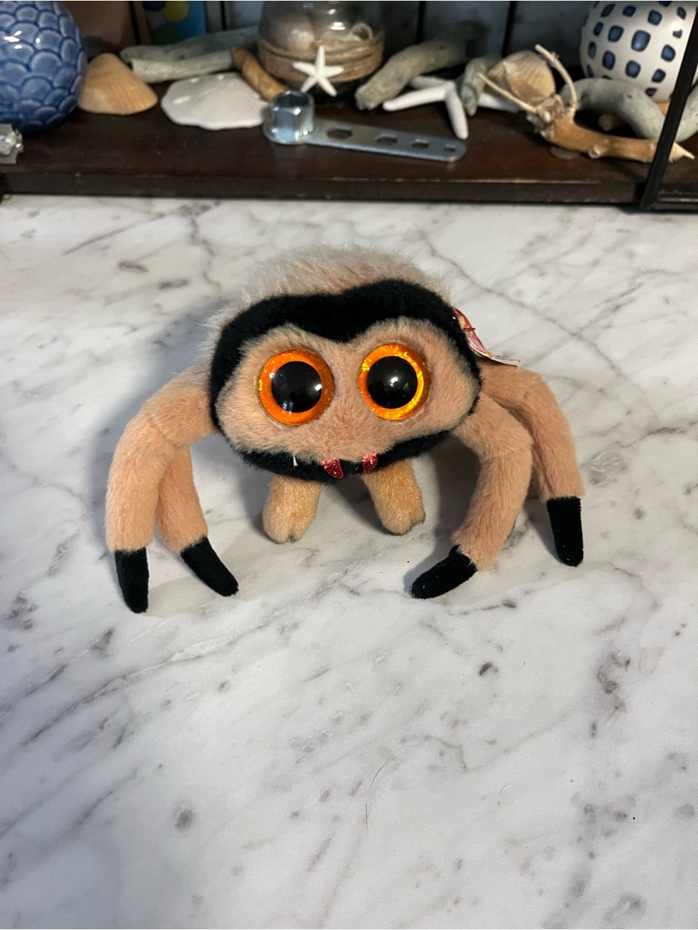 Ty Plush Spider with Orange Glitter Eyes and Tan Fur